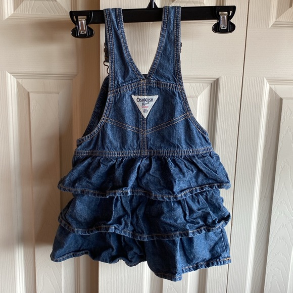 OshKoshB’gosh Blue Denim Tiered Ruffled Overalls/ Dress. Size 4T - Picture 3 of 10